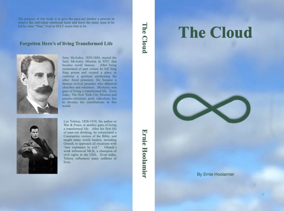 Illustration of "The Cloud Sobriety" book cover.  The two men on the back have been revolutionaries in sobriety and changed the lives of millions of people.